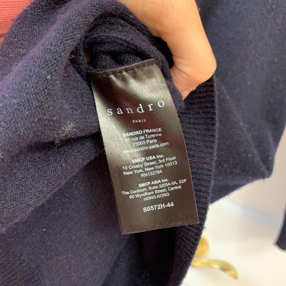 Sandro Sofy Tie-front Wool Cashmere Navy Sweater - Picture 16 of 16